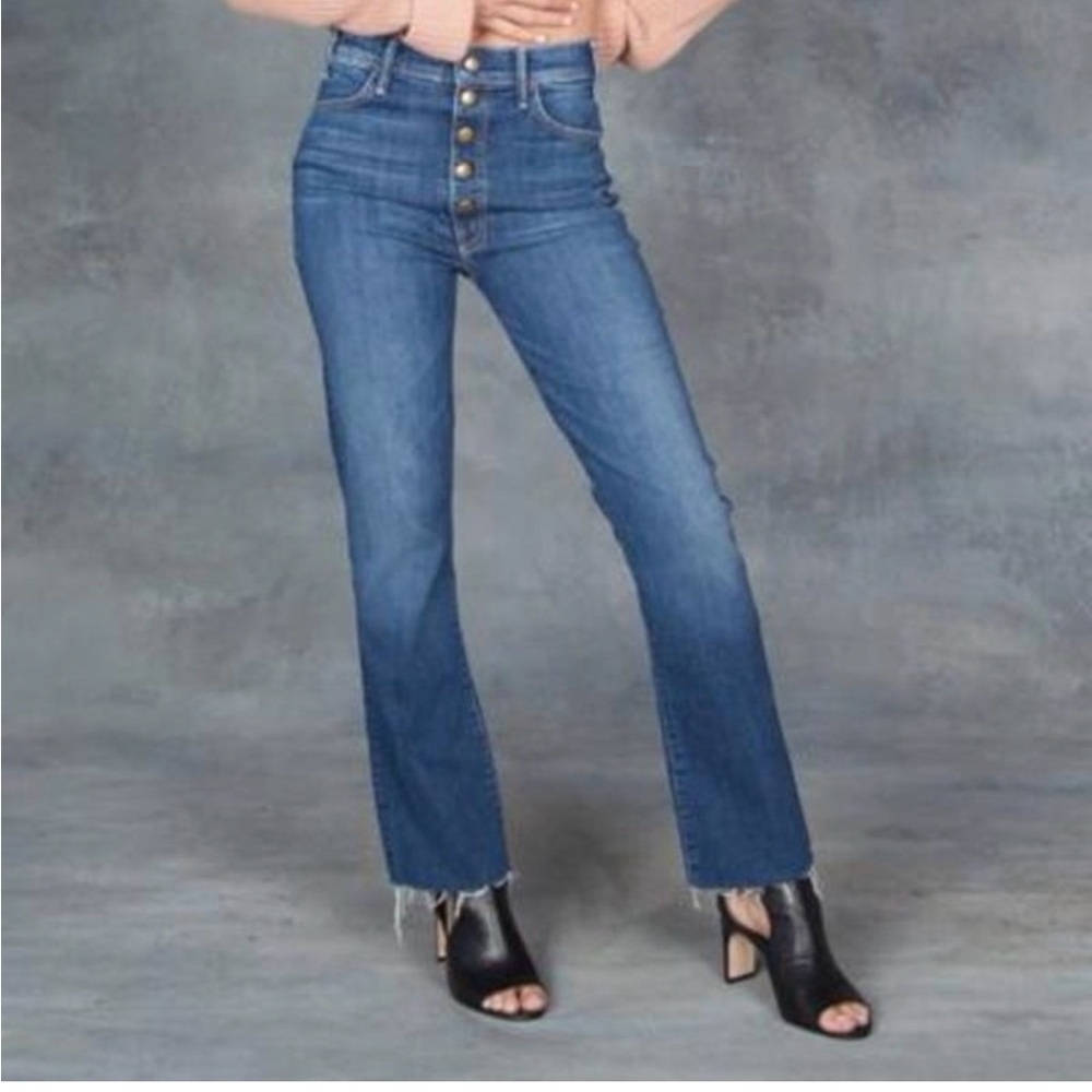 Mother Jeans Hustler Snap Down Ankle Fray High Rise Casual Denim Blue- Size 32